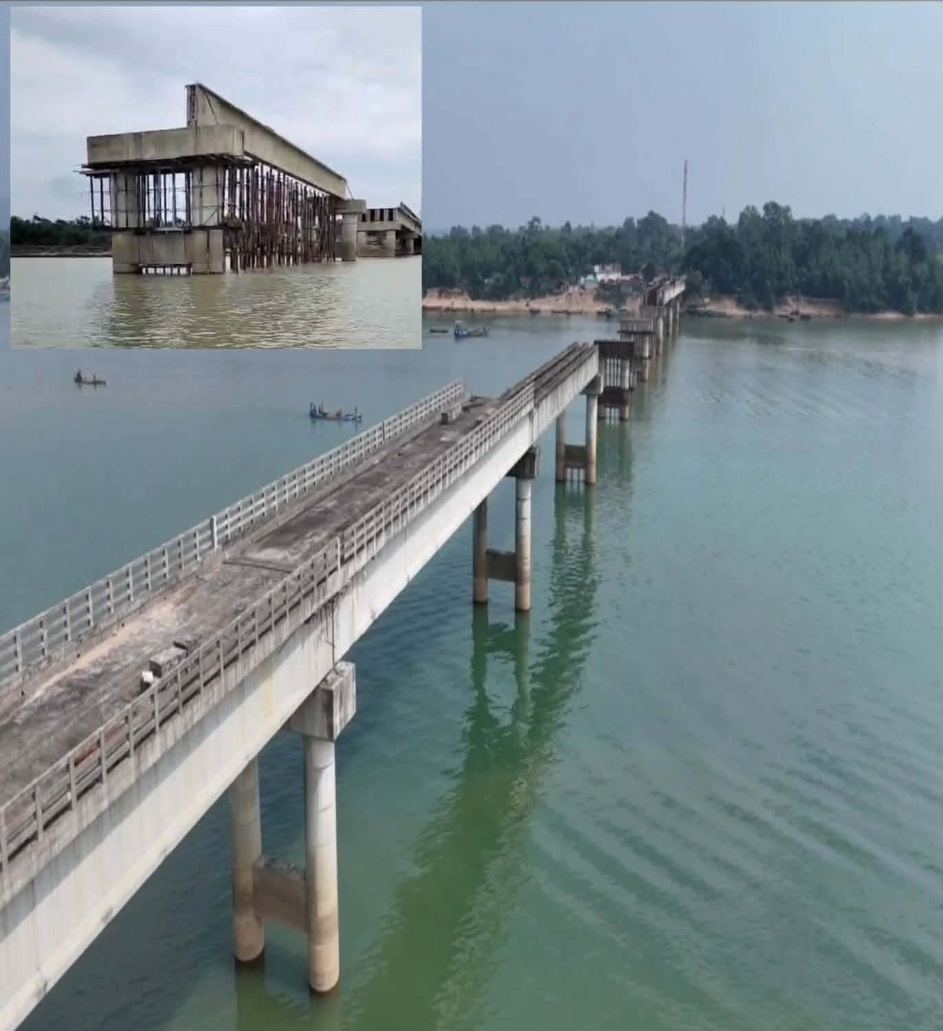 বহুল আলোচিত যাদুকাটা নদীতে নির্মাণাধীন সেতুর ৫ টি গার্ডার ভেঙে পড়েছে